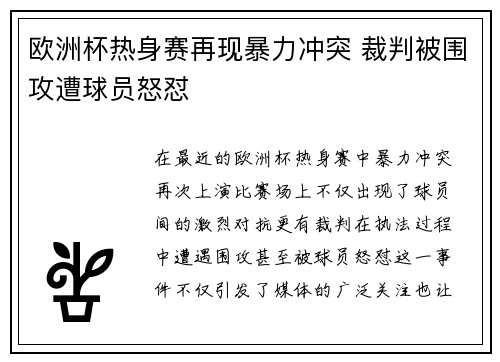 欧洲杯热身赛再现暴力冲突 裁判被围攻遭球员怒怼